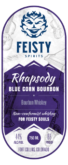 Label for Rhapsody Blue Corn Bourbon