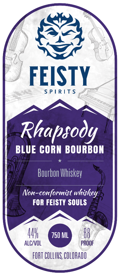 Label of Rhapsody Blue Corn Bourbon